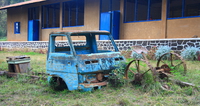 view--old blue truck Ushoto, East Africa, Tanzania, Africa