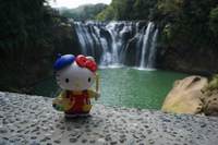 Hello kitty and Shifen Waterfall Pingxi District,  New Taipei City,  Taiwan, Asia