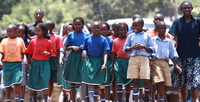 students near enteppe airport Kampala, Enteppe, Bugala Island, East Africa, Uganda, Africa