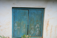 blue painted windows Lushoto, East Africa, Tanzania, Africa