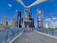 Walking on Neville Bonner Bridge 