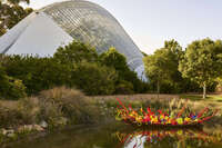 Vibrant Glass Art in Botanical Garden 