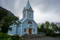 Seydisfjordur blue church Seyðisfjörður,  East,  Iceland, Europe