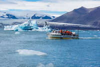 Jokulsarlon Glacier hybrid tour boat Snafellsjokull,  East,  Iceland, Europe