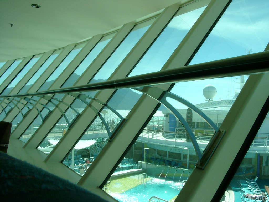 looking at the pool from the starquest bar