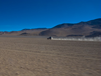 desert jeep Laguna Colorado, Potosi Department, Bolivia, South America