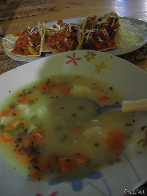food--vegetarian soup and mexican food