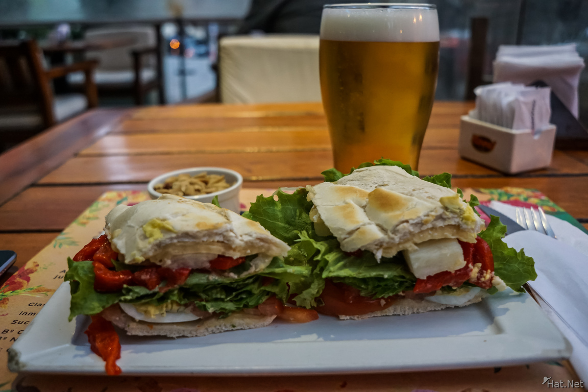 Food--beer and sandwich at Colores Santos