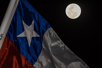 Chilean Flag during Lunar Eclipse San Pedro de Atacama,  Región de Antofagasta,  Chile, South America